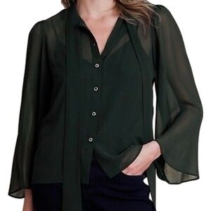 NWT Banana Republic Forest Green Sheer Blouse Bow/Tie